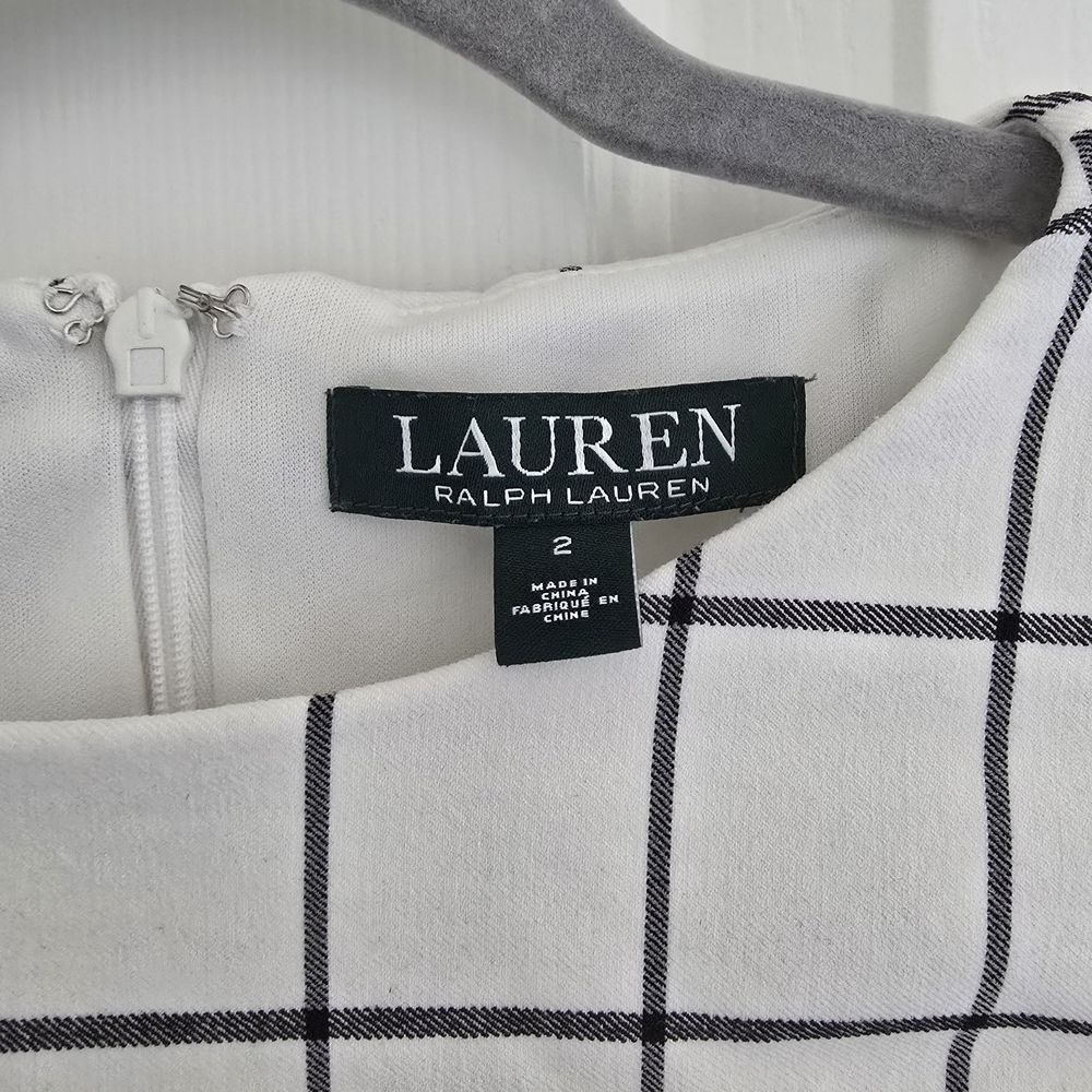 Lauren Ralph Lauren white and black windowpane dress size 2 lined knee length - Picture 3 of 10